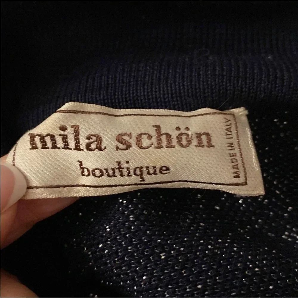 Mila Schon Navy Star Pattern Button Down  knit polo Shirt, S - Picture 9 of 12